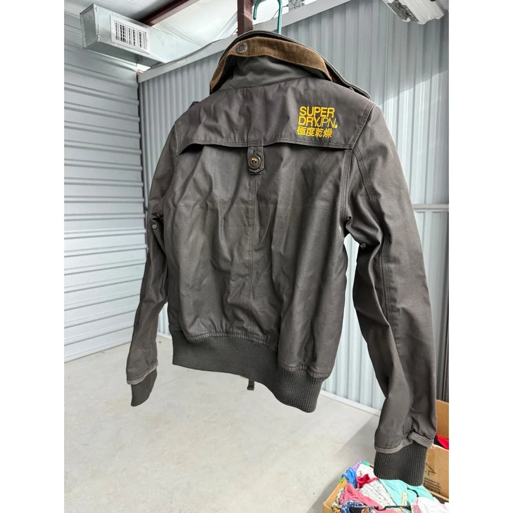 Superdry Safari Wax Harrington Jacket Charcoal Grey Plaid Lined Kids Medium